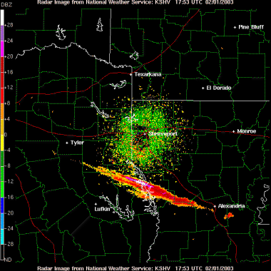 Shreveport weather radar final moments of shuttle Columbia